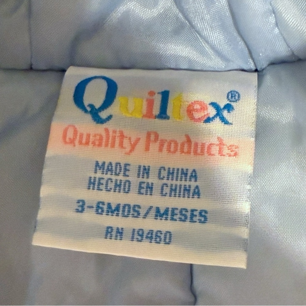 Vintage Quiltex Baby Boy Snowsuit Bunting – Blue Striped Bear Train – 3–6 Months - Picture 9 of 11